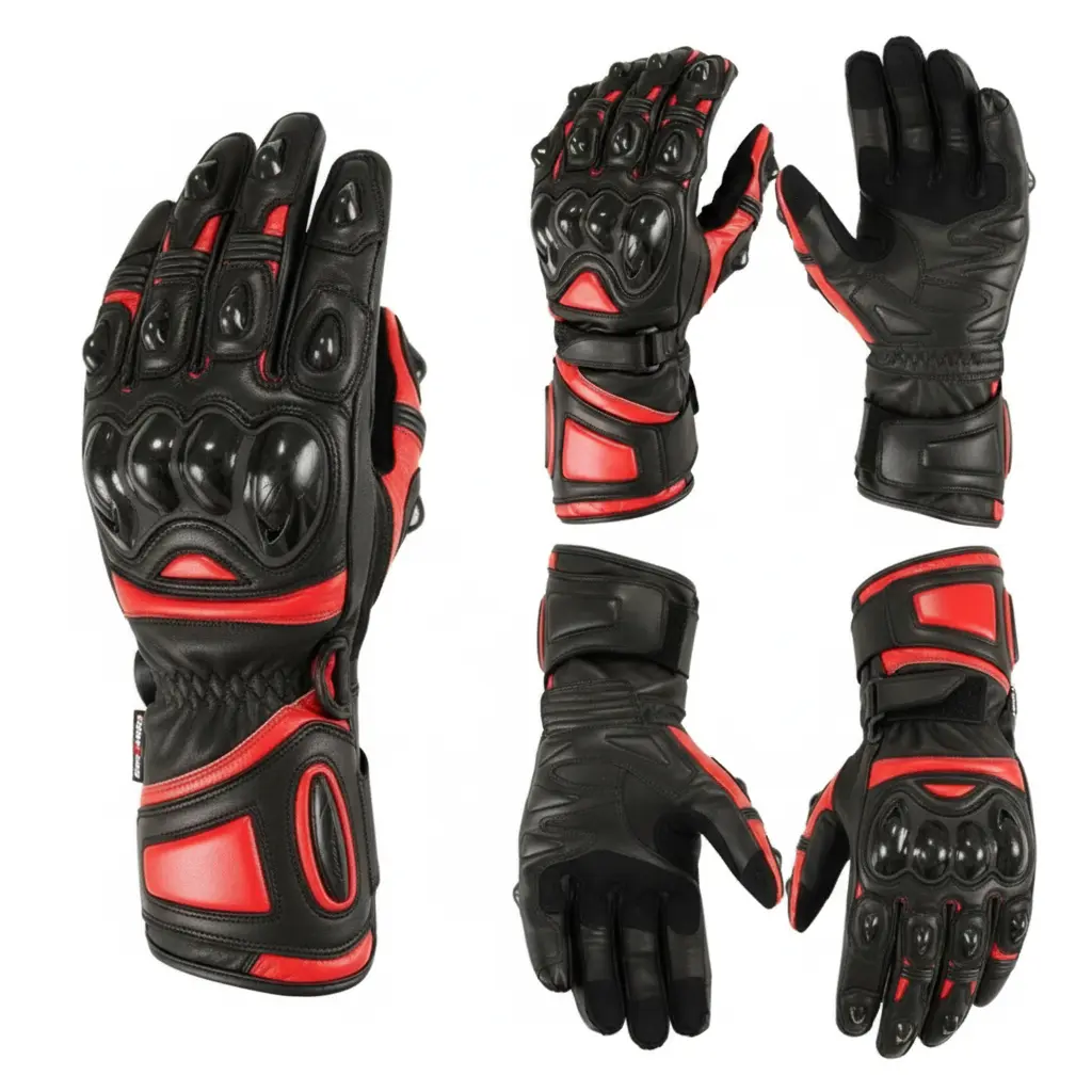 red moto gloves