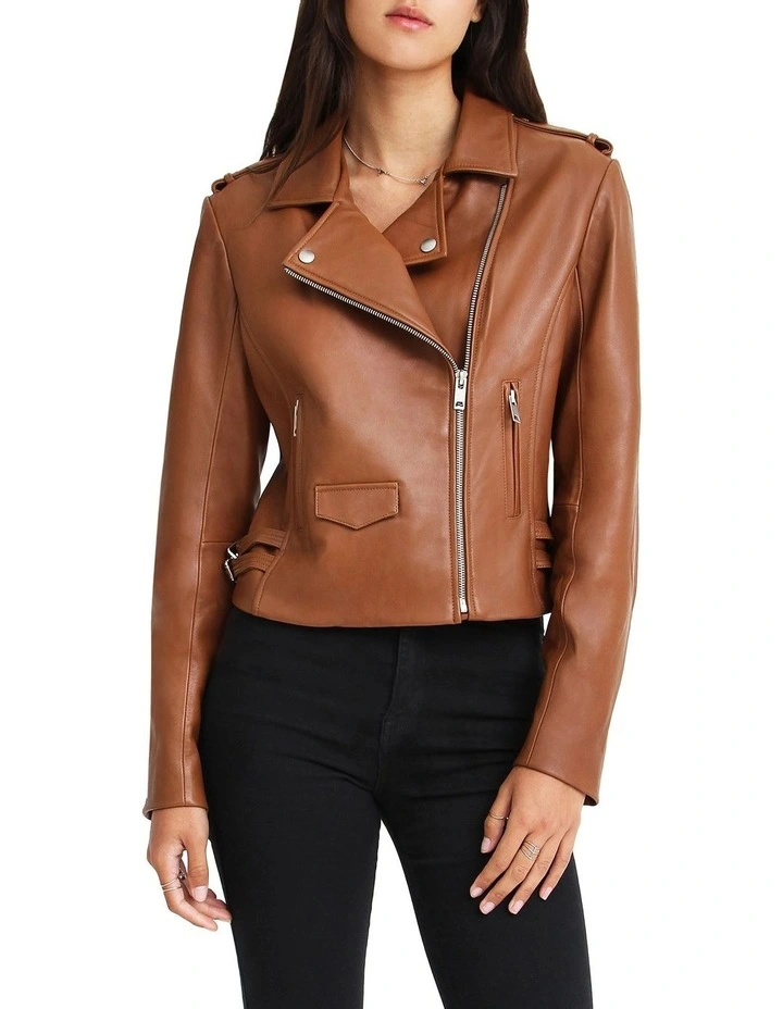 Rich Tan Leather Biker Jacket