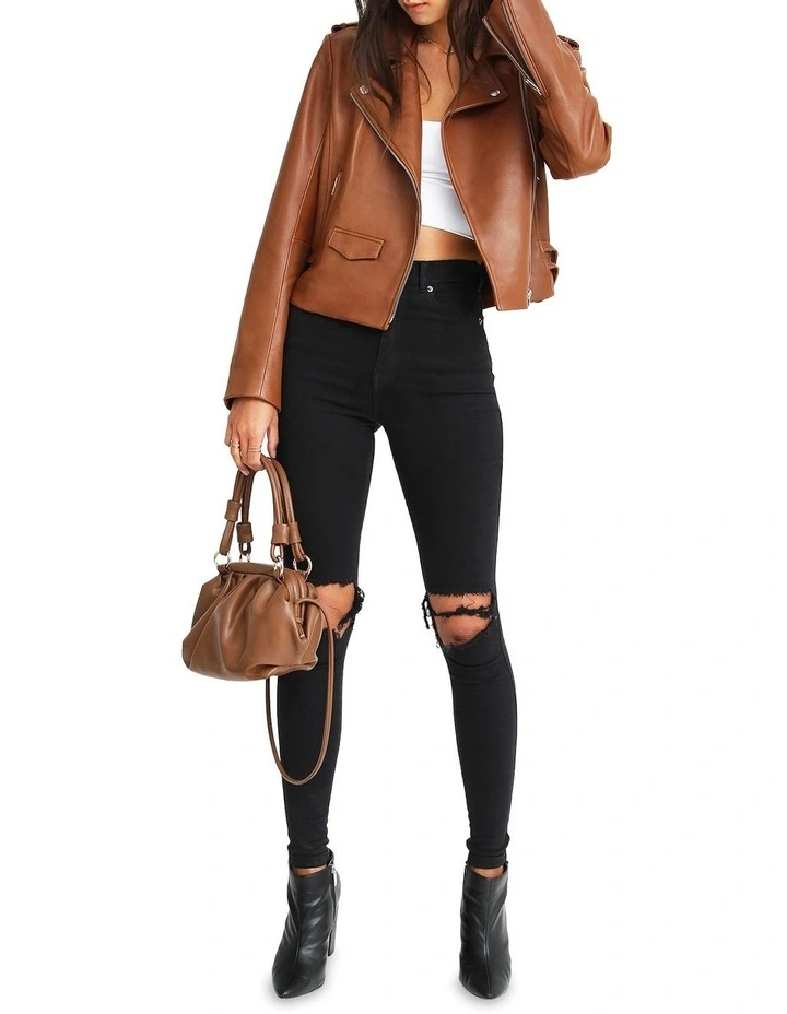 Rich Tan Leather Biker Jacket