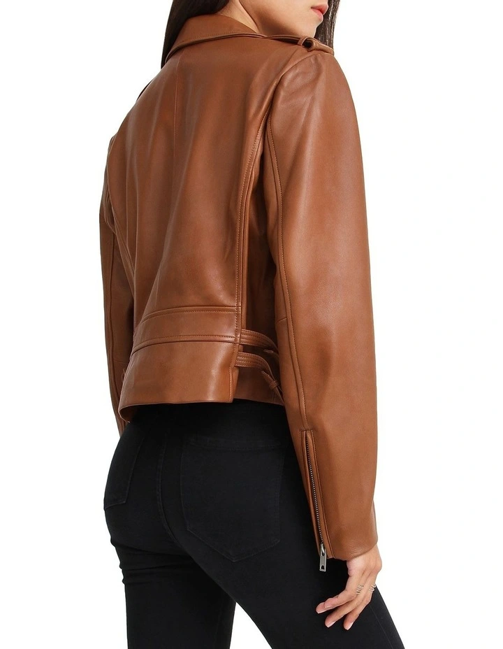 Rich Tan Leather Biker Jacket