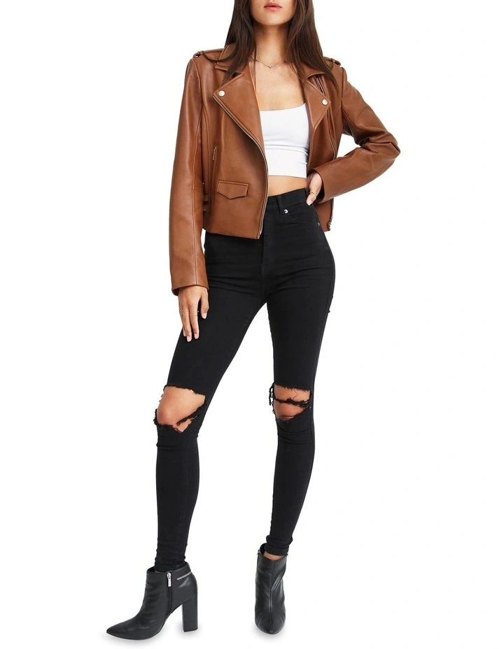 Rich Tan Leather Biker Jacket