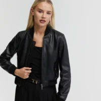 Onyx Storm Leather Bomber Jacket