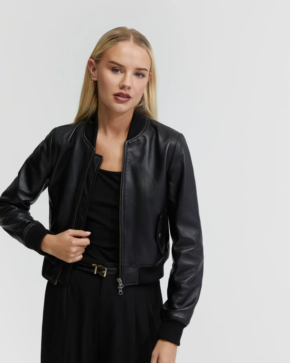 Onyx Storm Leather Bomber Jacket