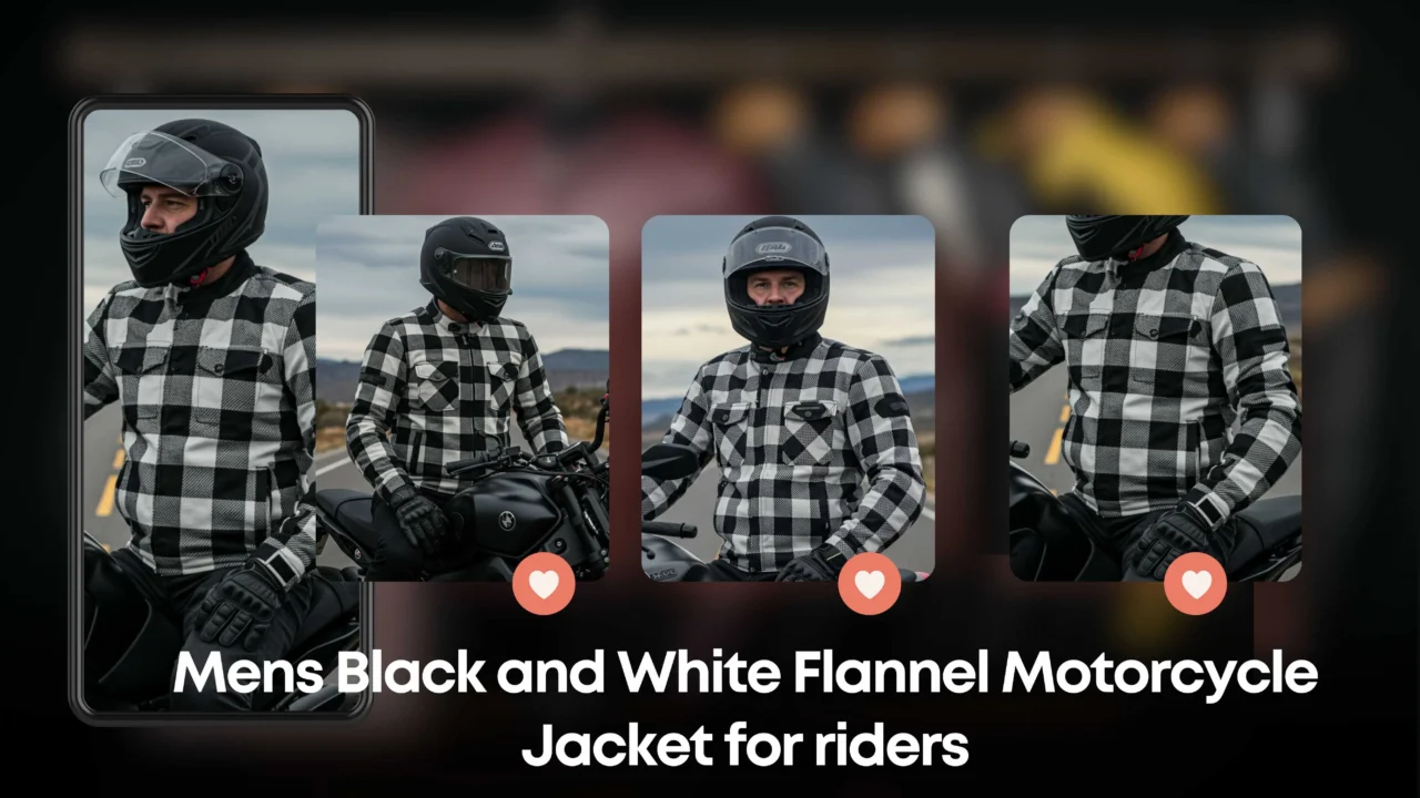 Mens Black and White Flannel Motorcycle Jacket