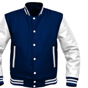 Midnight Blue & White Leather Varsity Jacket