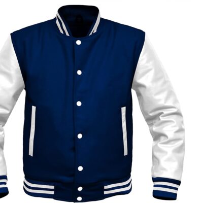 Midnight Blue & White Leather Varsity Jacket