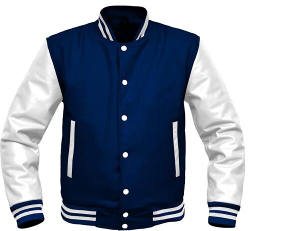 Midnight Blue & White Leather Varsity Jacket