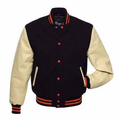 Black & Beige Retro Varsity Jacket