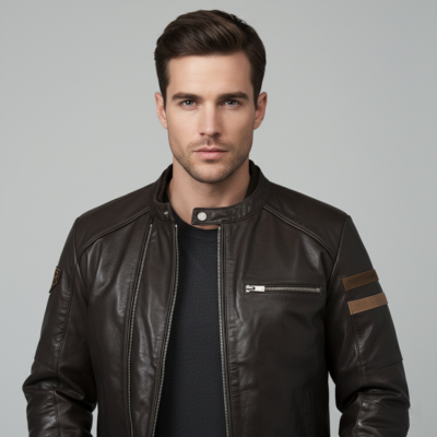Heritage Brown Leather Cafe Racer Jacket