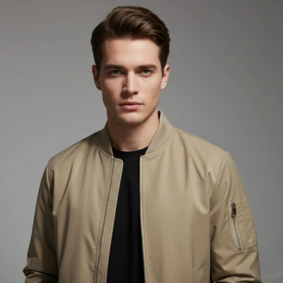 Men’s Beige Bomber Jacket – Model View