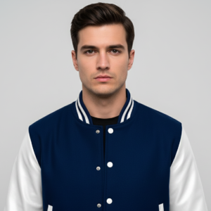 Midnight Blue & White Leather Varsity Jacket