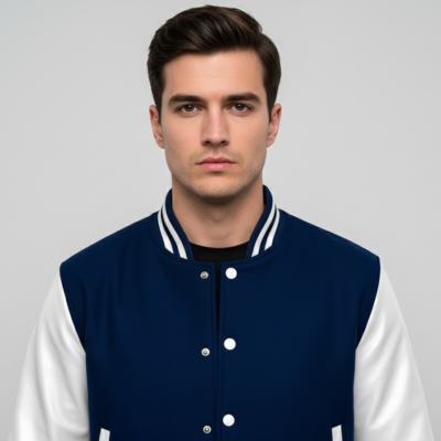 Midnight Blue & White Leather Varsity Jacket