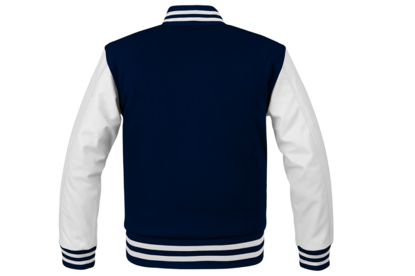 Midnight Blue & White Leather Varsity Jacket - Image 2