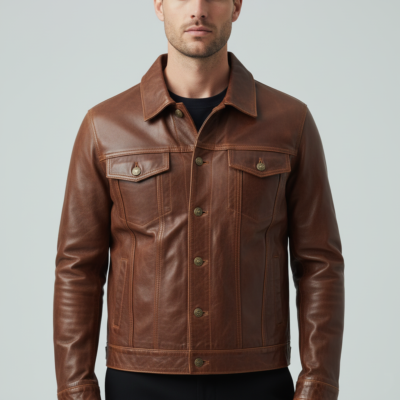 Brown Leather Trucker Jacket