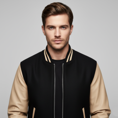 Sovereign Black & Tan Leather Varsity Jacket