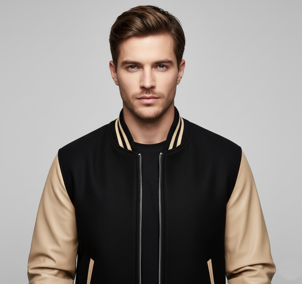 Sovereign Black & Tan Leather Varsity Jacket