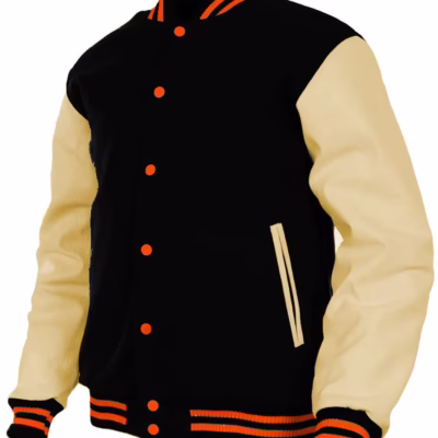 Black & Beige Retro Varsity Jacket