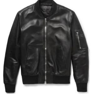 Eclipse Luxe Black Leather Bomber Jacket