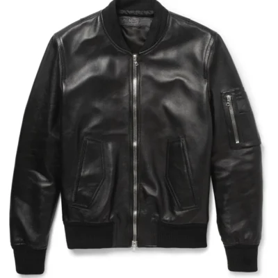Eclipse Luxe Black Leather Bomber Jacket