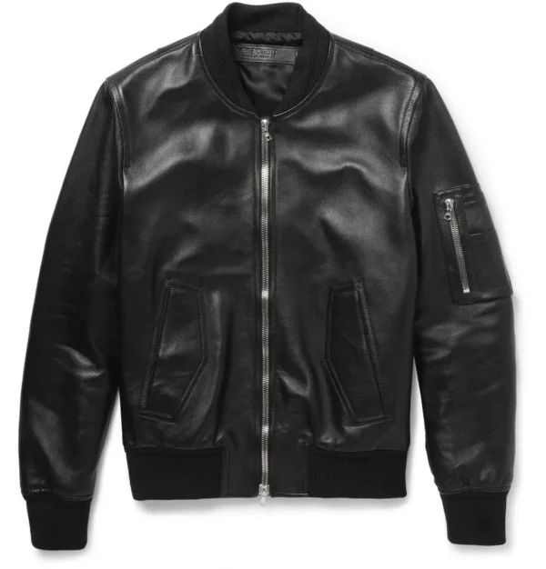 Eclipse Luxe Black Leather Bomber Jacket