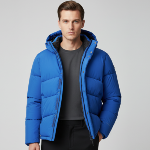 Men's Blue Puffer Jacket with Hood