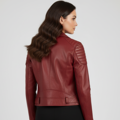 Womens Red Leather Biker Jacket