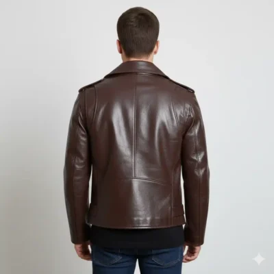 Men’s Brown Leather Biker Jacket with Belted Waist – Classic Motorcycle Style UK